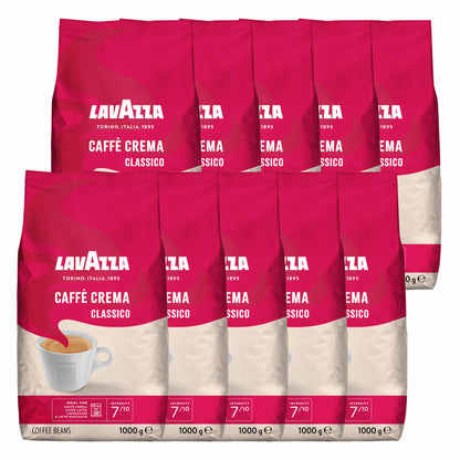 Lavazza Kaffee Caffe Crema Classico, ganze Bohnen, Bohnenkaffee, Set, 10 x 1000 g