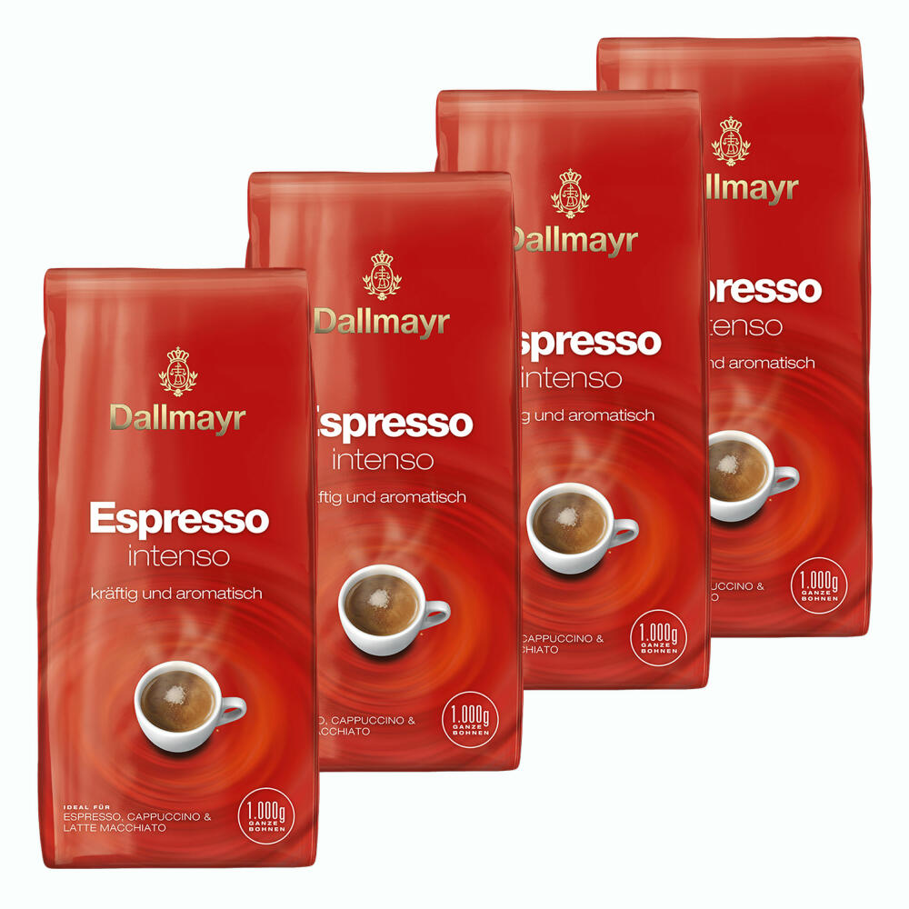 Dallmayr Espresso Intenso, bean coffee, roasted coffee, coffee, coffee beans, 4 x 1000 g