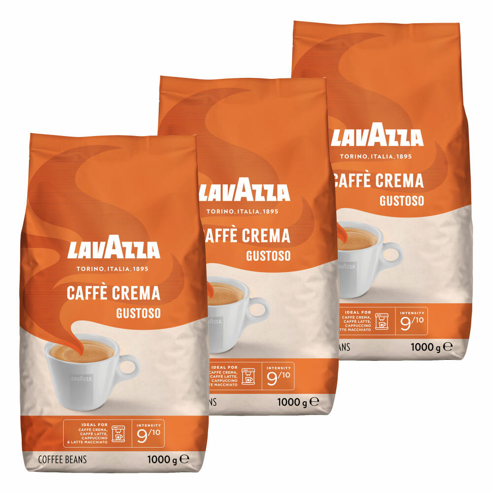 Lavazza Kaffee Caffe Crema Gustoso, ganze Bohnen, Bohnenkaffee, Set, 3 x 1000 g