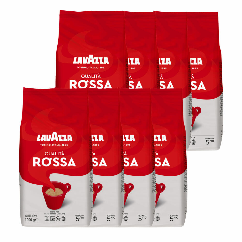 Lavazza Coffee Qualita Rossa, whole beans, bean coffee, set, 8 x 1000 g