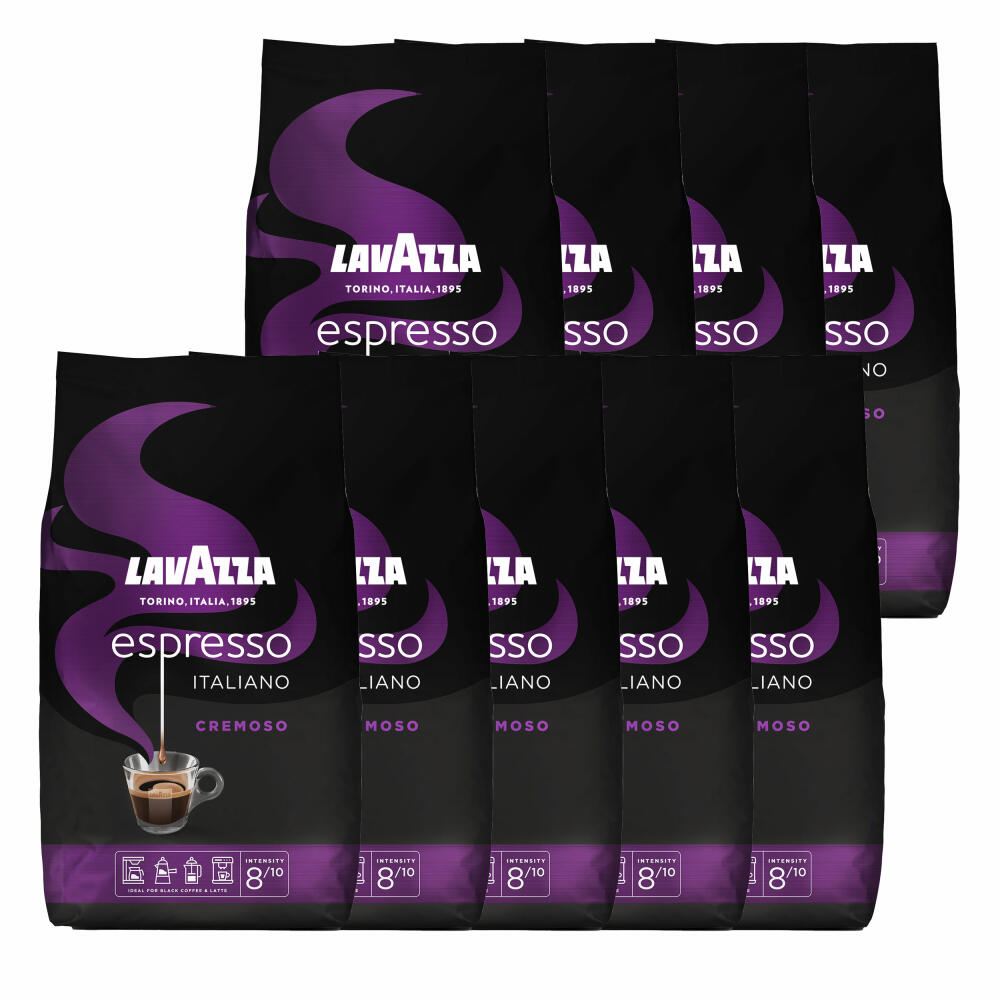 Lavazza Kaffee Espresso Italiano Cremoso, ganze Bohnen, Bohnenkaffee, Set, 10 x 1000 g