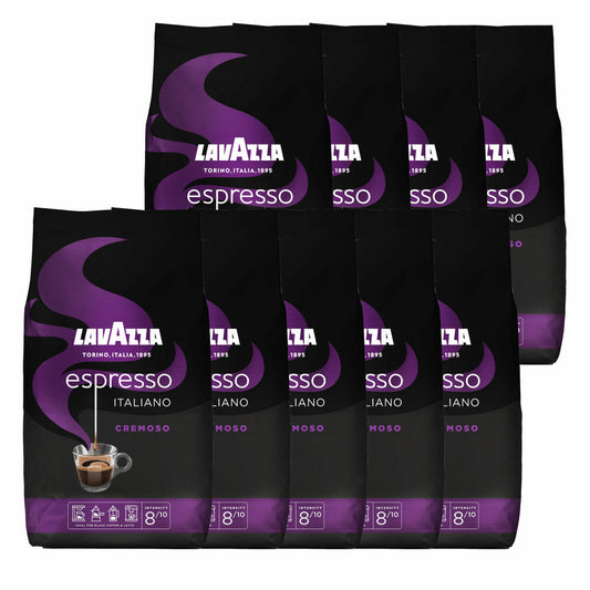 Lavazza Coffee Espresso Italiano Cremoso, whole beans, bean coffee, set, 10 x 1000 g