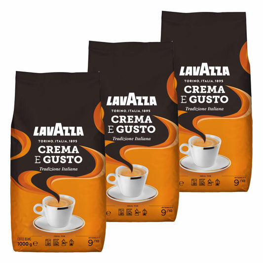 Lavazza Kaffee Crema E Gusto, ganze Bohnen, Bohnenkaffee, Set, 3 x 1000 g