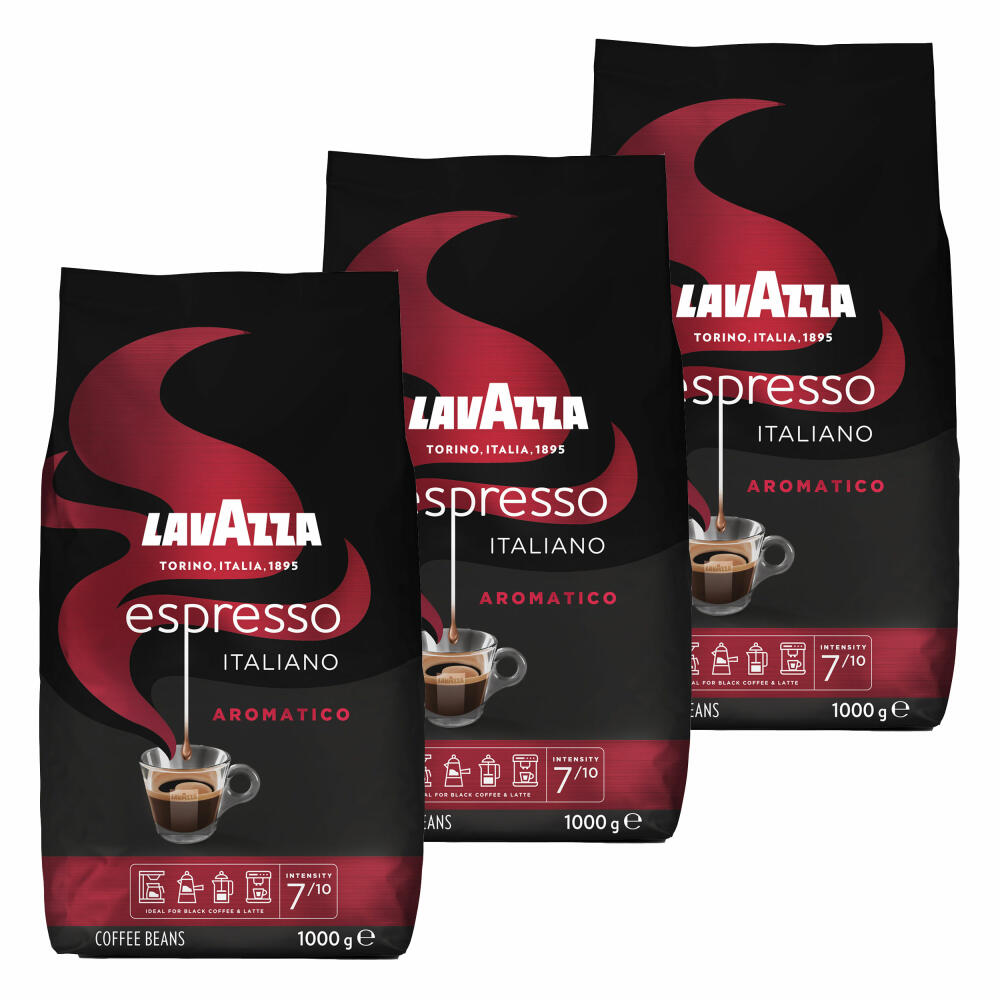 Lavazza Coffee Espresso Italiano Aromatico, whole beans, bean coffee, set, 3 x 1000 g