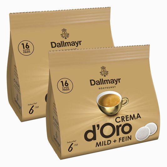 Dallmayr Crema d'Oro Mild &amp; Fine, for all pad machines, roasted coffee, 32 pads, 7 g each