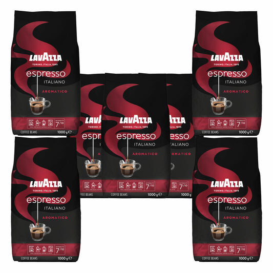 Lavazza Kaffee Espresso Italiano Aromatico, ganze Bohnen, Bohnenkaffee, Set, 7 x 1000 g