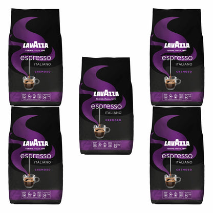 Lavazza Kaffee Espresso Italiano Cremoso, ganze Bohnen, Bohnenkaffee, Set, 5 x 1000 g