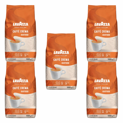 Lavazza Kaffee Caffe Crema Gustoso, ganze Bohnen, Bohnenkaffee, Set, 5 x 1000 g