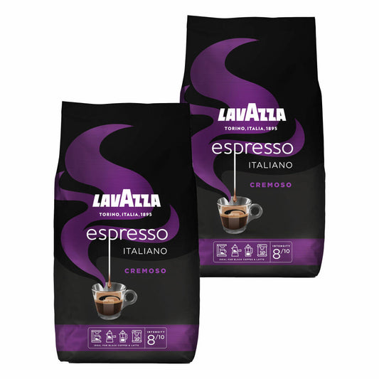 Lavazza Coffee Espresso Italiano Cremoso, whole beans, bean coffee, set, 2 x 1000 g