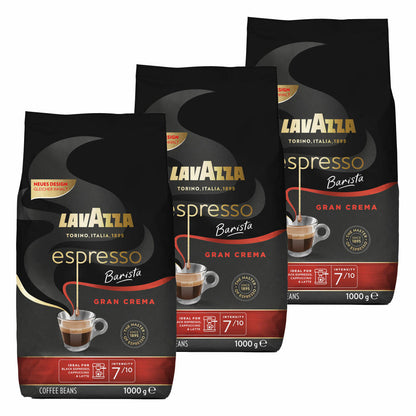 Lavazza Coffee Espresso Barista Gran Crema, whole beans, bean coffee, set, 3 x 1000 g