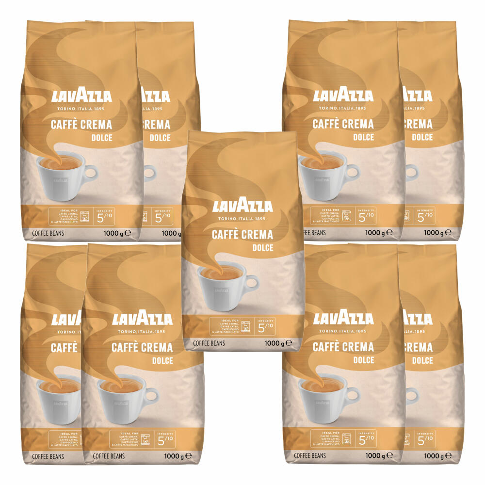 Lavazza Coffee Caffe Crema Dolce, whole beans, bean coffee, set, 9 x 1000 g