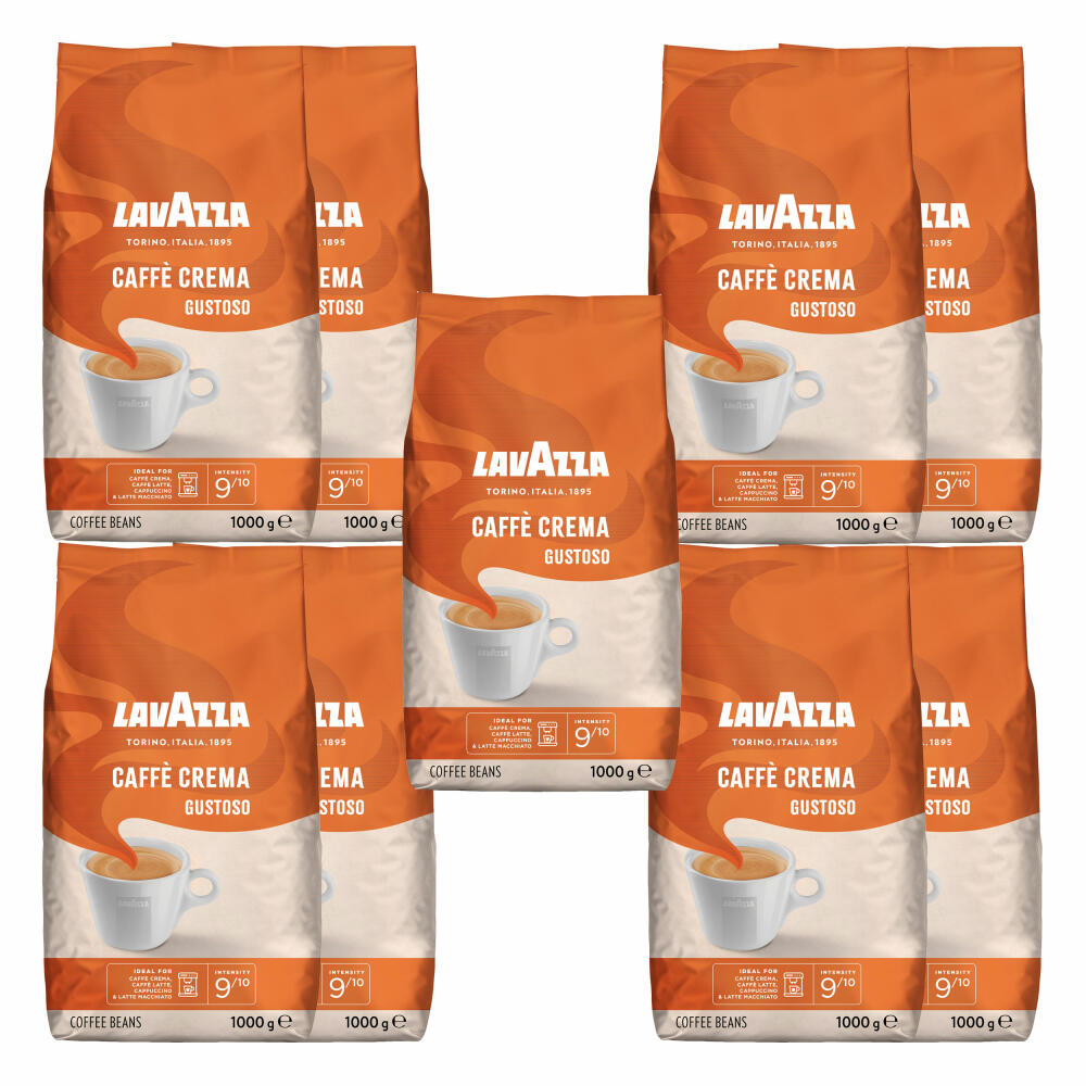 Lavazza Coffee Caffe Crema Gustoso, whole beans, bean coffee, set, 9 x 1000 g