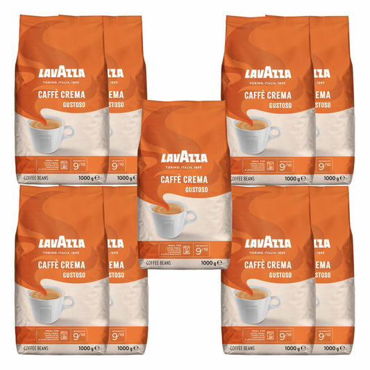 Lavazza Coffee Caffe Crema Gustoso, whole beans, bean coffee, set, 9 x 1000 g