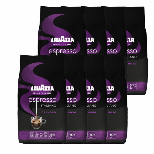 Lavazza Coffee Espresso Italiano Cremoso, whole beans, bean coffee, set, 8 x 1000 g