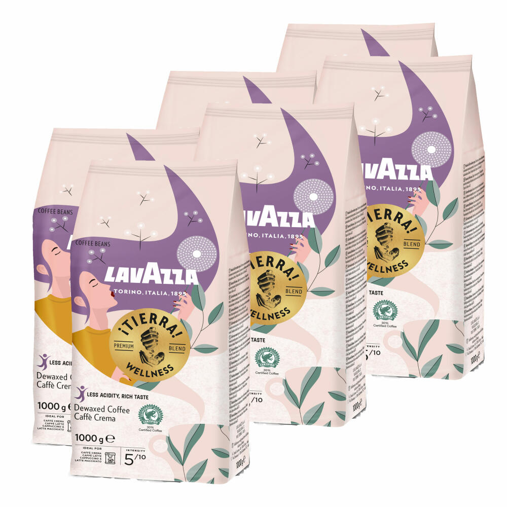 Lavazza Kaffee Tierra Wellness, ganze Bohnen, Bohnenkaffee, Set, 6 x 1000 g