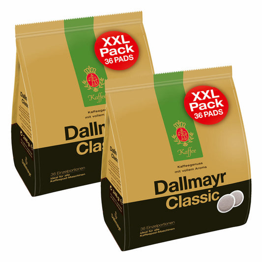 Dallmayr Classic Kaffeepads XXL, für alle Pad Maschinen, Röstkaffee, Kaffee, Sanft, 2 x 36 Pads