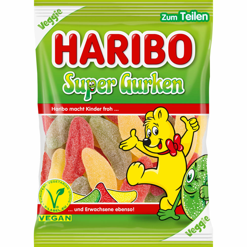 Haribo Super Gurken, Fruchtgummi, Weingummi, im Beutel, Tüte, 175 g