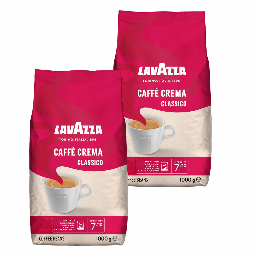 Lavazza Kaffee Caffe Crema Classico, ganze Bohnen, Bohnenkaffee, Set, 2 x 1000 g