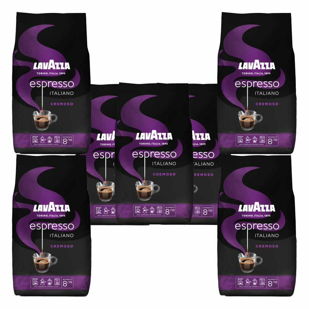 Lavazza Kaffee Espresso Italiano Cremoso, ganze Bohnen, Bohnenkaffee, Set, 7 x 1000 g