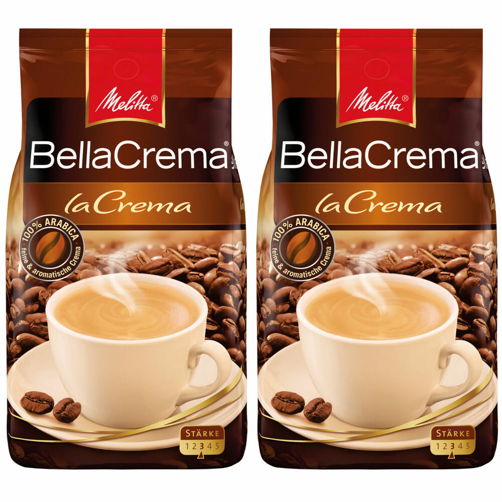 Melitta Kaffee BellaCrema LaCrema ganze Bohne, mittelstarke Kaffeebohnen, 2er Pack, 2 x 1000g