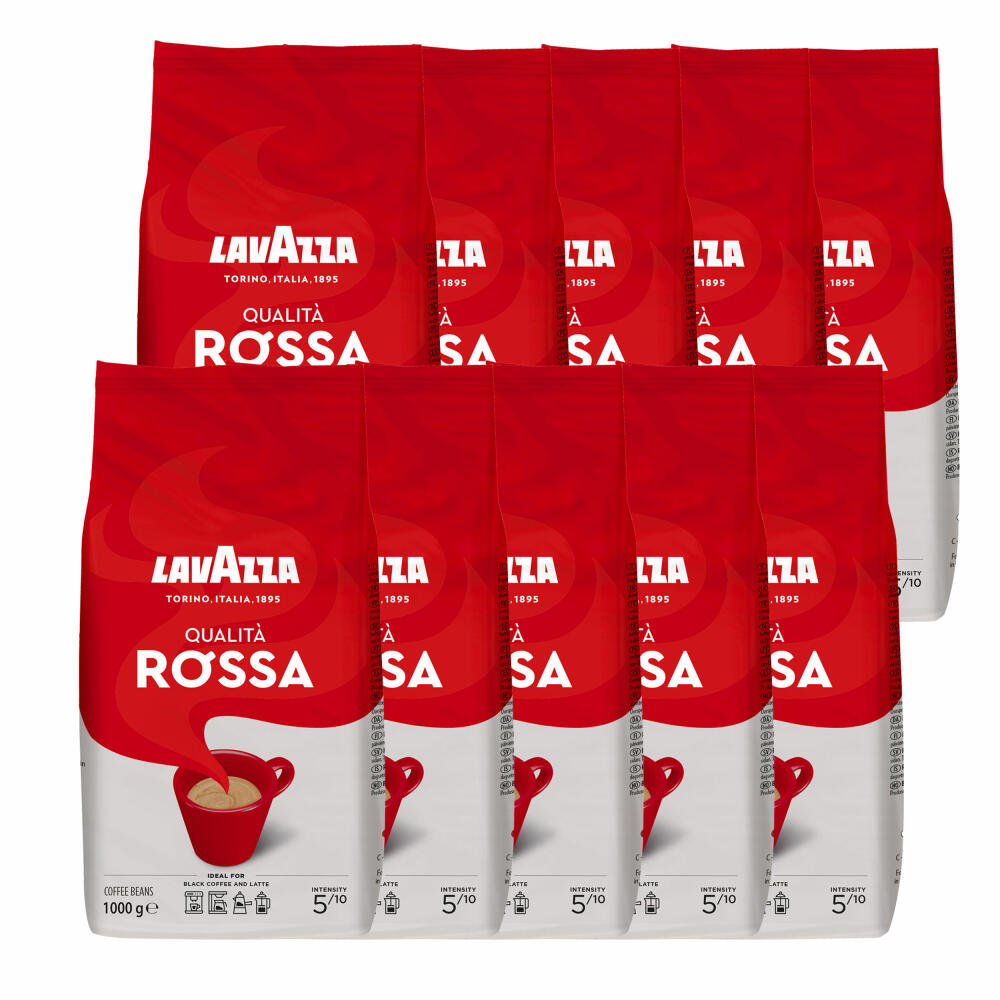 Lavazza Coffee Qualita Rossa, whole beans, bean coffee, set, 10 x 1000 g