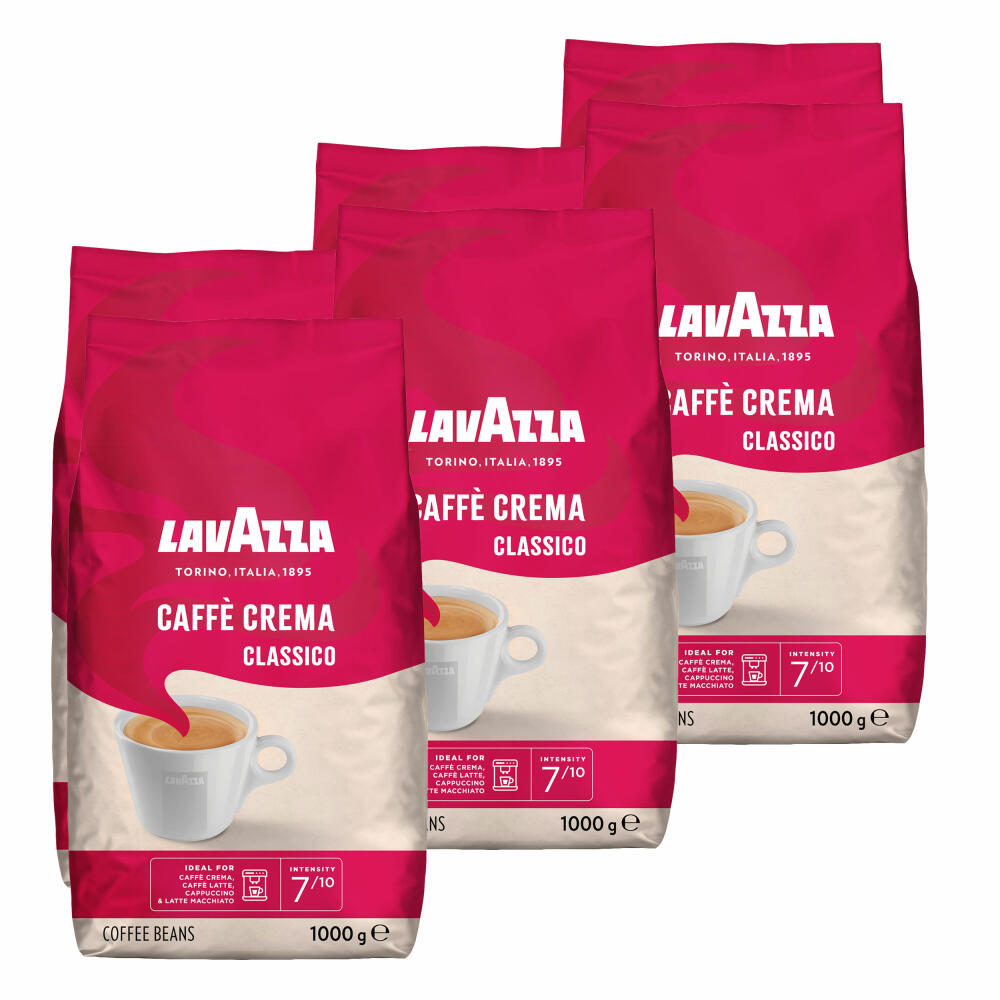 Lavazza Coffee Caffe Crema Classico, whole beans, bean coffee, set, 6 x 1000 g