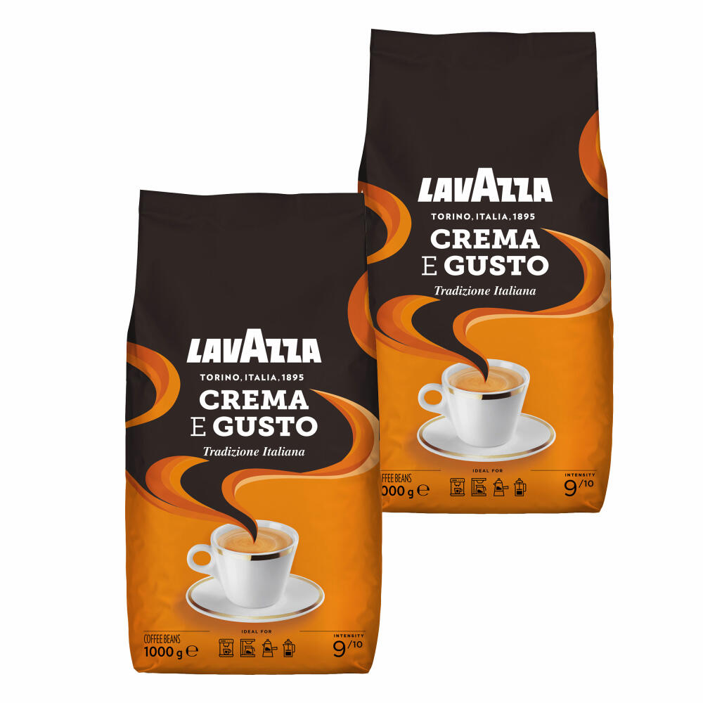 Lavazza Kaffee Crema E Gusto, ganze Bohnen, Bohnenkaffee, Set, 2 x 1000 g