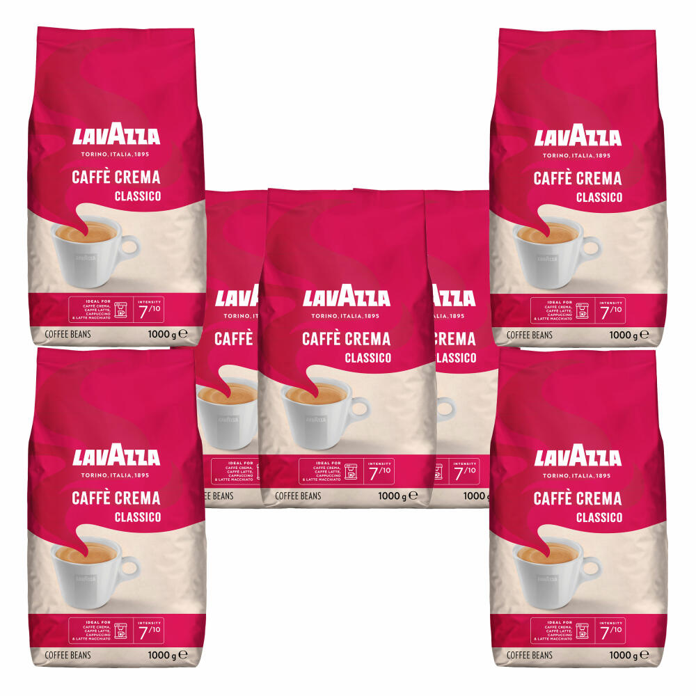 Lavazza Coffee Caffe Crema Classico, whole beans, bean coffee, set, 7 x 1000 g