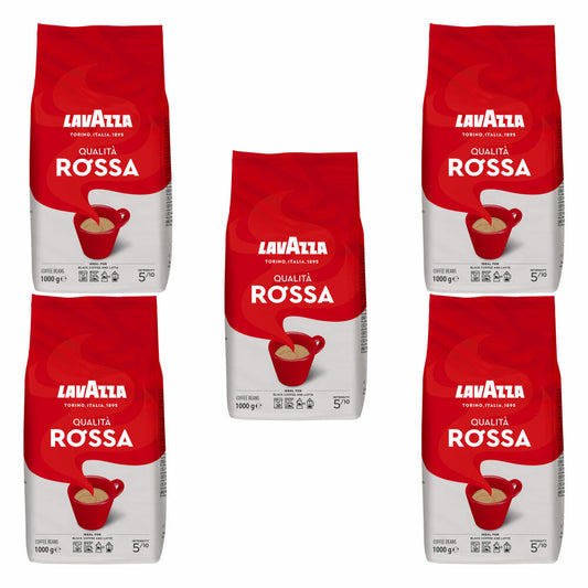 Lavazza Coffee Qualita Rossa, whole beans, bean coffee, set, 5 x 1000 g