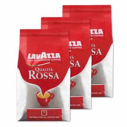 Lavazza Coffee Qualita Rossa, whole beans, bean coffee, pack of 3, 3 x 1000g