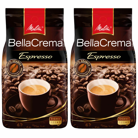 Melitta Coffee BellaCrema Espresso whole bean, strong coffee beans, pack of 2, 2 x 1000g