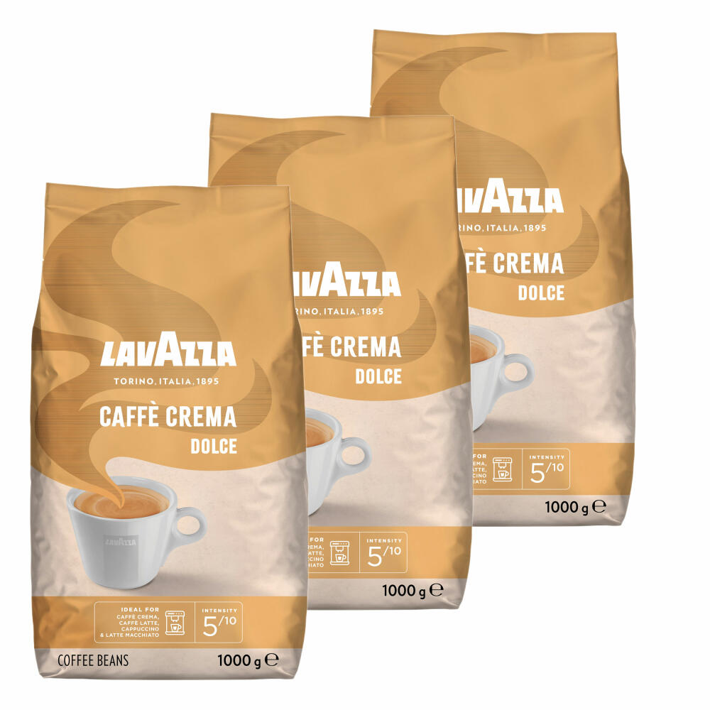 Lavazza Kaffee Caffe Crema Dolce, ganze Bohnen, Bohnenkaffee, Set, 3 x 1000 g