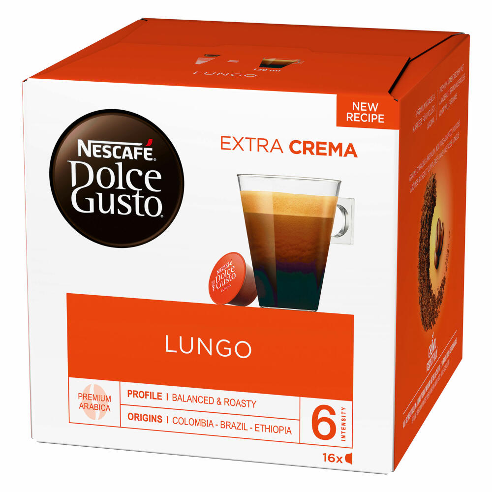 Nescafé Dolce Gusto Caffè Lungo, Kaffe, Kaffekapsel, 6er Pack, 6 x 16 Kapseln