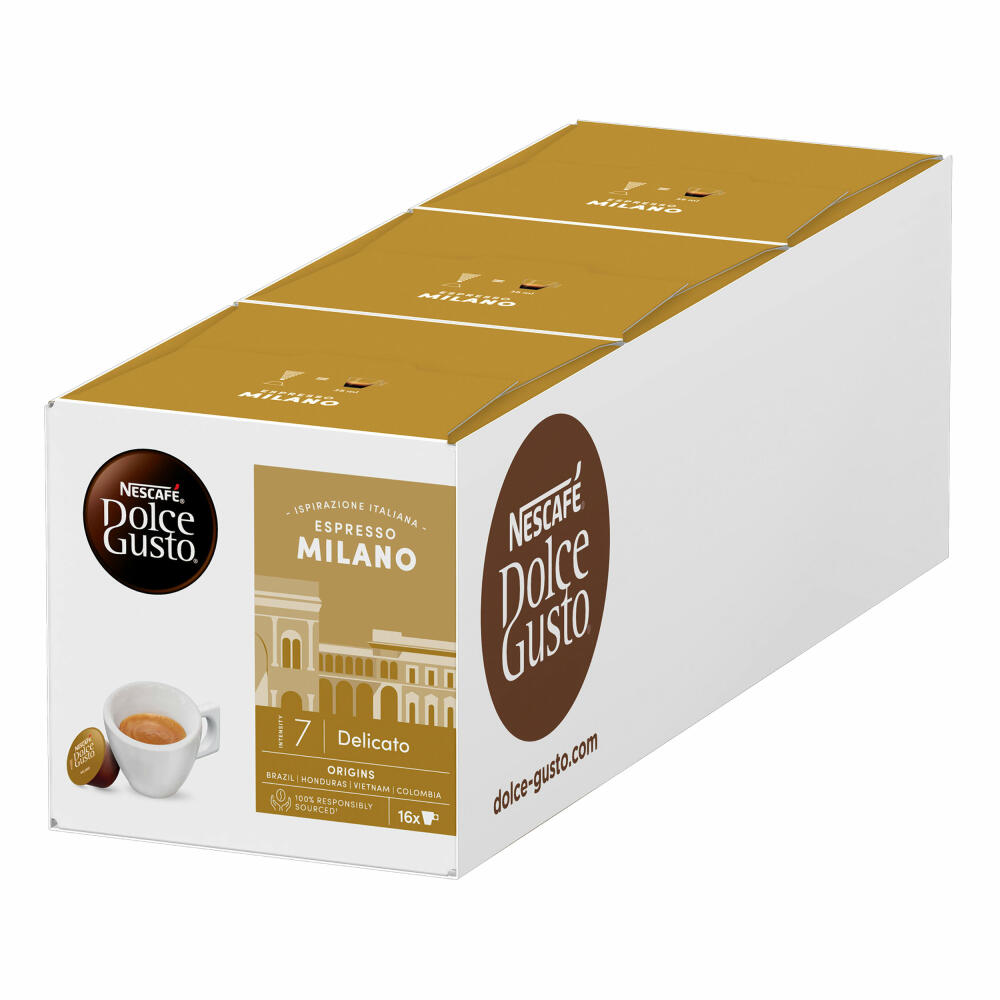 Nescafé Dolce Gusto Espresso Milano 3er Set, Röstkaffee, Kaffeekapseln, 3 x 16 Kapseln