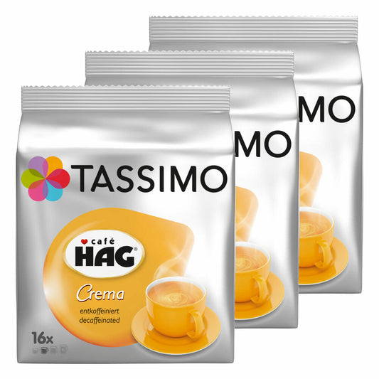 Tassimo Café HAG Crema Decaffeinated, Coffee Capsule, Decaffeinated Coffee, Roasted Coffee, 48 T-Discs