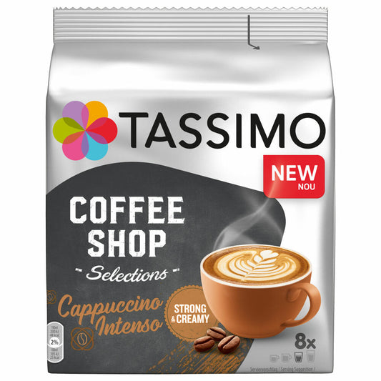 Tassimo Cappuccino Intenso, Coffee Shop Selections, Coffee Drink, 16 T-Discs / 8 Servings