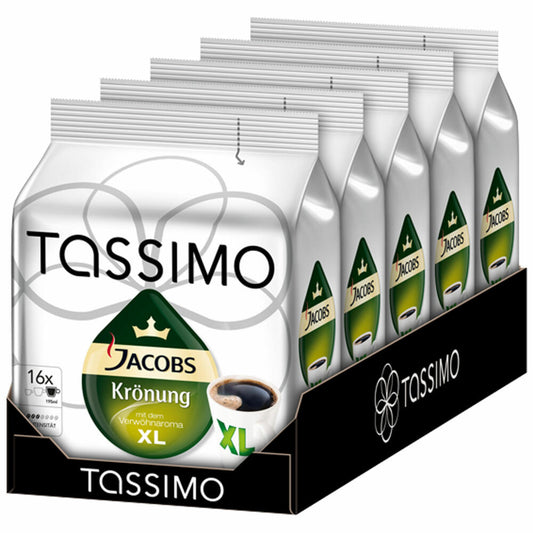 Tassimo Jacobs Krönung XL, Kaffee, Arabica, Kaffeekapsel, gemahlener Röstkaffee, 5er Pack, 5 x 16 T-Discs