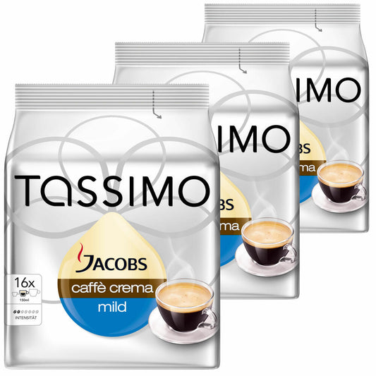 Tassimo Jacobs Caffè Crema Mild, coffee, coffee capsule, ground roasted coffee, 3 x 16 T-Discs