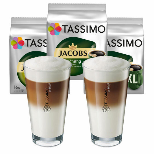 Tassimo Jacobs Krönung XL gift set with glass, 5 pcs., coffee Arabica coffee capsule ground roasted coffee T-Discs