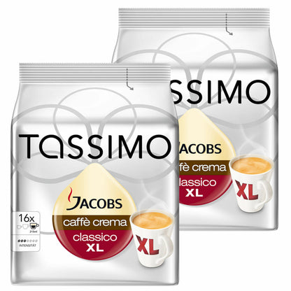 Tassimo Jacobs Caffè Crema Classico XL Kaffee Kaffeekapsel gemahlener Röstkaffee 2er Pack 2 x 16 T-Discs