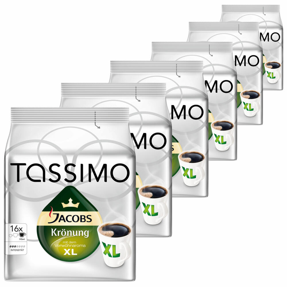 Tassimo Jacobs Krönung XL, Coffee, Arabica, Coffee Capsule, Ground Roasted Coffee, Pack of 6, 6 x 16 T-Discs