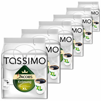 Tassimo Jacobs Krönung XL, Coffee, Arabica, Coffee Capsule, Ground Roasted Coffee, Pack of 6, 6 x 16 T-Discs