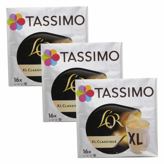 Tassimo L'Or XL Classique, pack of 3, coffee, coffee capsule, ground roast coffee, 48 T-Discs