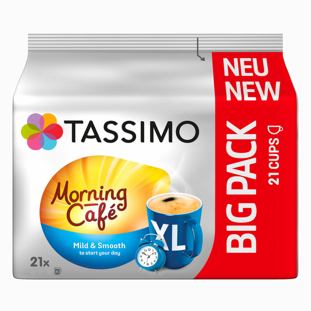 Tassimo Morning Café Mild XL, Pack of 2, Breakfast Coffee, Morning Coffee Capsule, Ground Roasted Coffee, 42 T-Discs