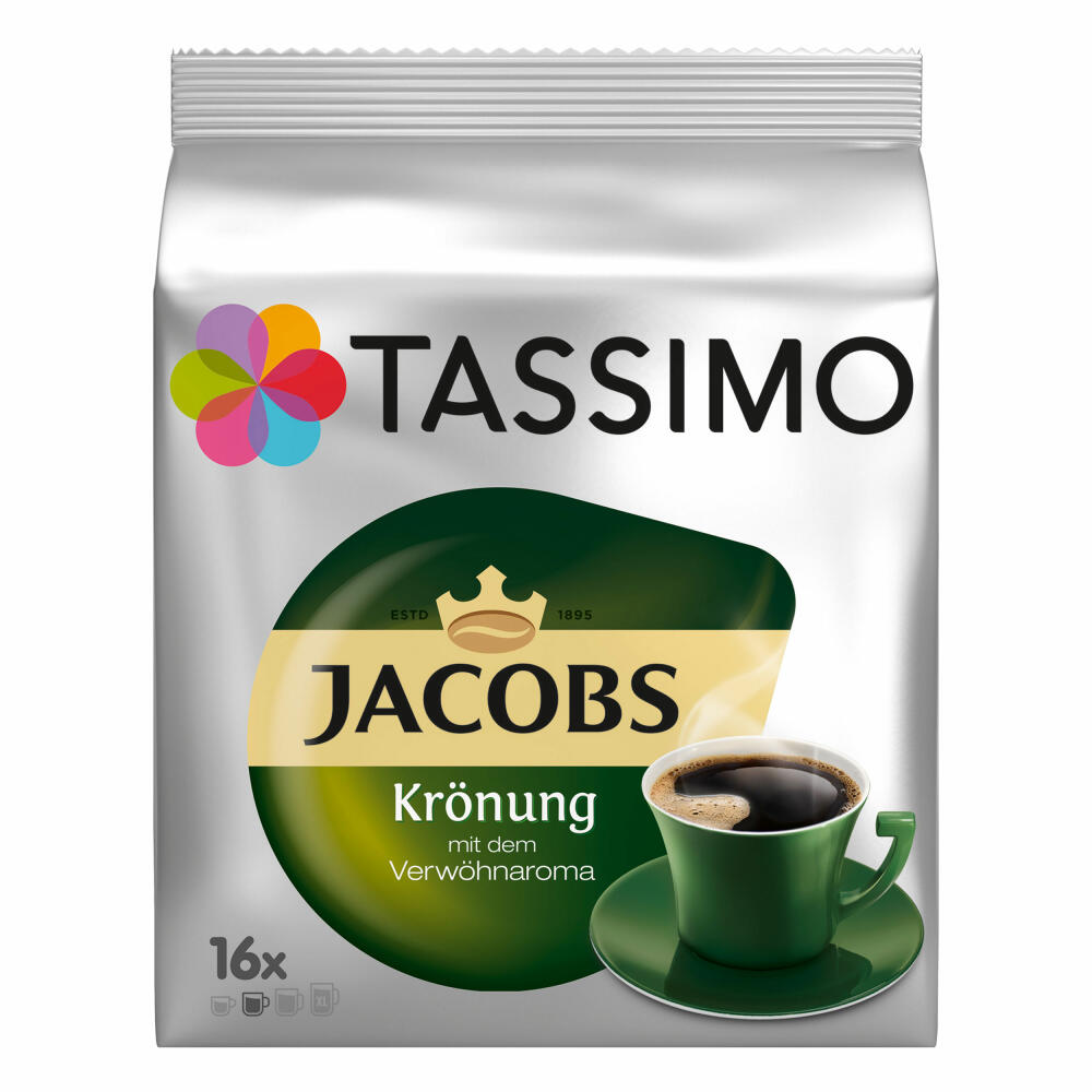 Tassimo Jacobs Krönung, Kaffee, Arabica, Kaffeekapsel, gemahlener Röstkaffee, 3er Pack, 3 x 16 T-Discs