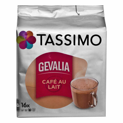 Tassimo Gevalia Cafe au Lait Geschenkset mit Glas, 5-tlg., Milchkaffee, Kaffee Kapseln, gemahlener Röstkaffee, T-Discs / Portionen