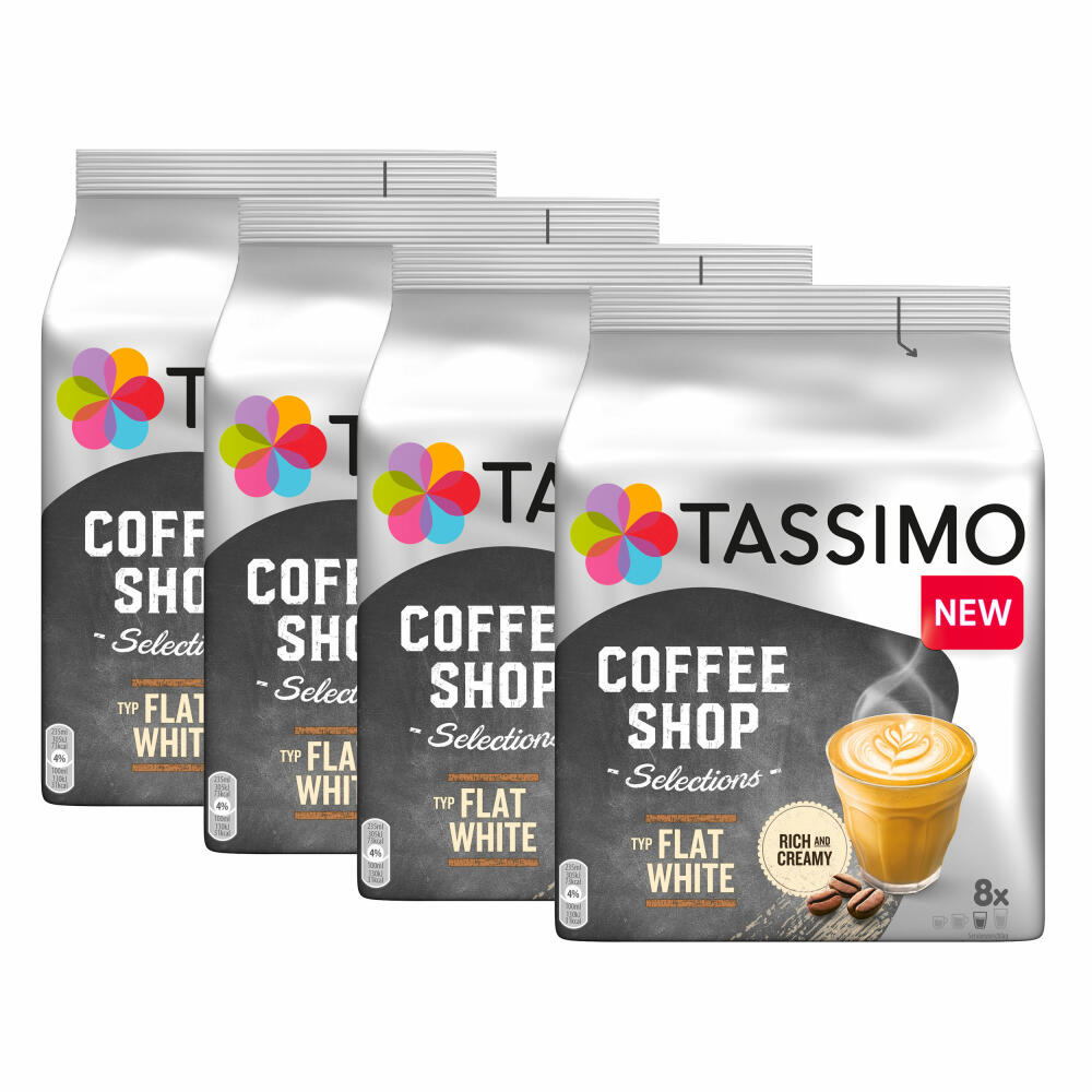 Tassimo Flat White 4er Set, Coffee Shop Selections, Kaffee, Kaffeegetränk, 64 T-Discs / 32 Portionen