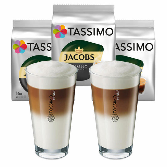 Tassimo Jacobs Espresso Classico gift set with glass, 5 pcs., coffee, coffee capsule, ground roasted coffee, T-Discs