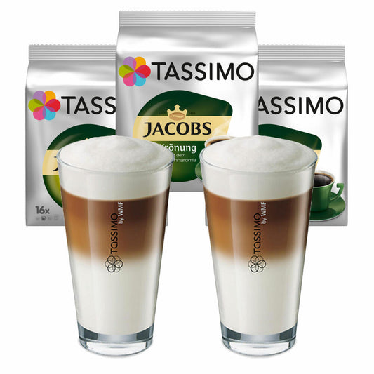 Tassimo Jacobs Krönung gift set with glass, 5 pcs., coffee, Arabica, coffee capsule, ground roasted coffee T-Discs