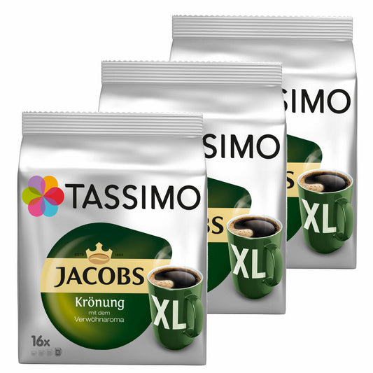 Tassimo Jacobs Krönung XL Coffee Arabica Coffee Capsule Ground Roasted Coffee 3-Pack 3 x 16 T-Discs